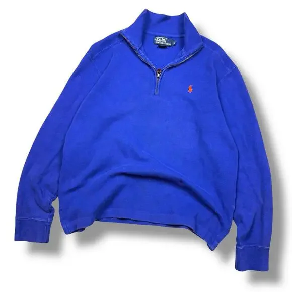 VTG Polo Ralph Lauren Sweatshirt Men’s Sz S Blue 1/4 Zip Pony USA Island Made - Picture 1 of 9